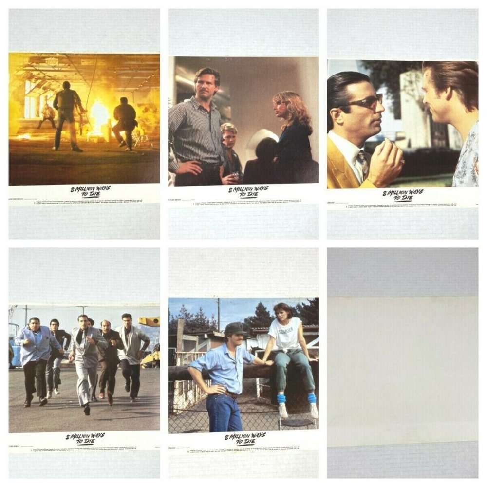 Set Of 5 - 8 Million Ways to Die 1986 Lobby Card Movie‎ Poster Jeff Bridges 80s